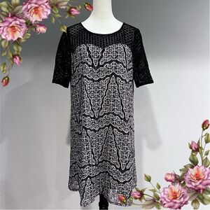 Black & Tan Lace w Mesh Shoulders Dress